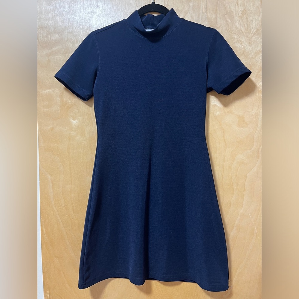 Vintage Navy Blue Mock Neck Mini Dress